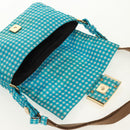 FENDI Mamma Baguette Shoulder Bag Nylon Light Blue Gold Auth 158965V-17