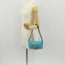 FENDI Mamma Baguette Shoulder Bag Nylon Light Blue Gold Auth 158965V-28