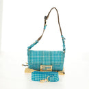 FENDI Mamma Baguette Shoulder Bag Nylon Light Blue Gold Auth 158965V-29