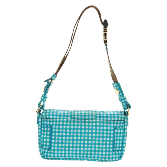 FENDI Mamma Baguette Shoulder Bag Nylon Light Blue Gold Auth 158965V