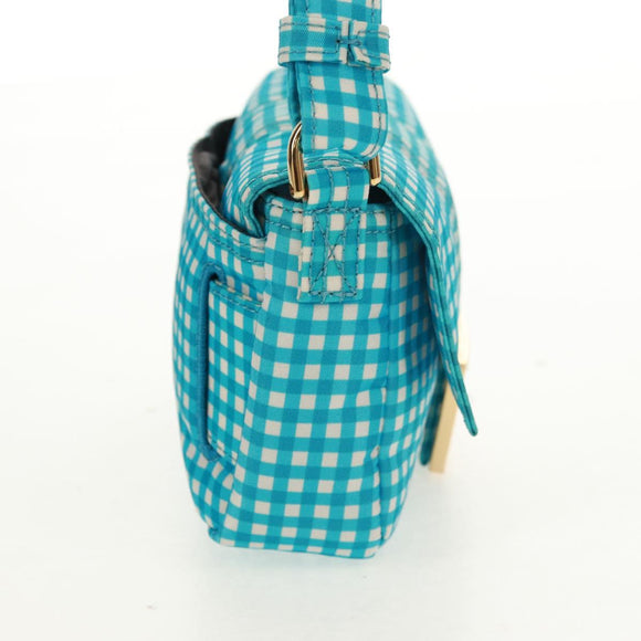 FENDI Mamma Baguette Shoulder Bag Nylon Light Blue Gold Auth 158965V