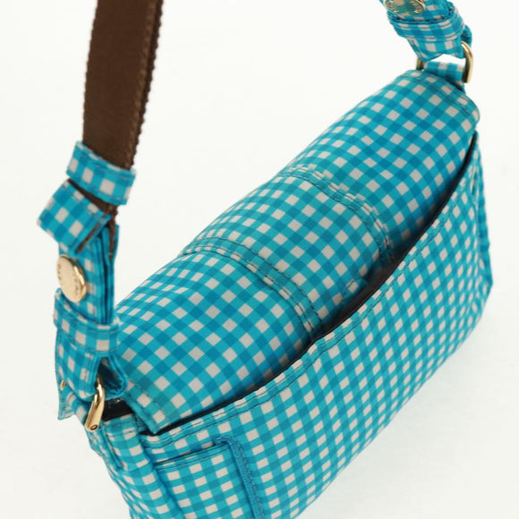 FENDI Mamma Baguette Shoulder Bag Nylon Light Blue Gold Auth 158965V