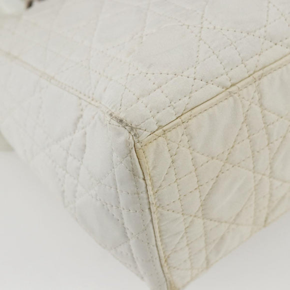 Christian Dior Lady Dior Canage Hand Bag Nylon White Silver Auth 158966