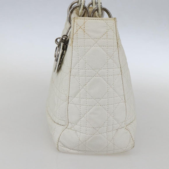 Christian Dior Lady Dior Canage Hand Bag Nylon White Silver Auth 158966