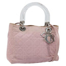 Christian Dior Lady Dior Canage Hand Bag Nylon 2way Pink Silver Auth 158969-1