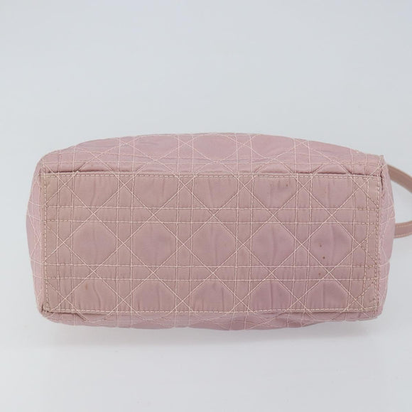 Christian Dior Lady Dior Canage Hand Bag Nylon 2way Pink Silver Auth 158969