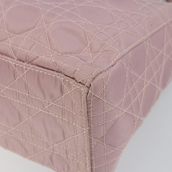 Christian Dior Lady Dior Canage Hand Bag Nylon 2way Pink Silver Auth 158969