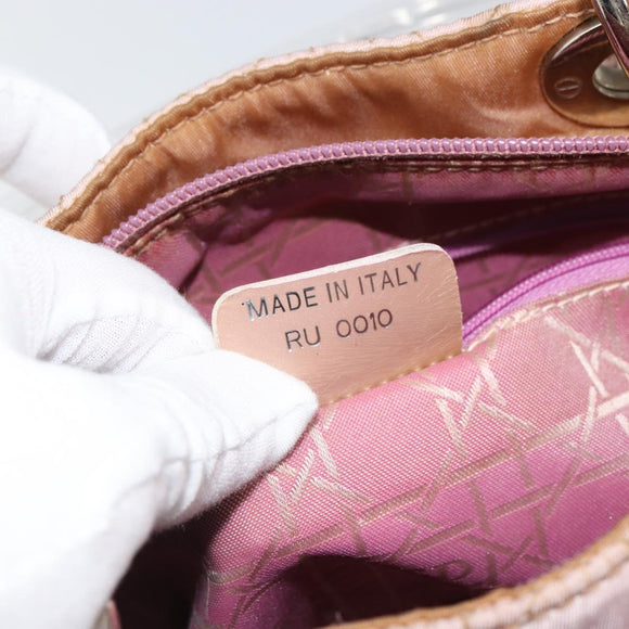 Christian Dior Lady Dior Canage Hand Bag Nylon 2way Pink Silver Auth 158969