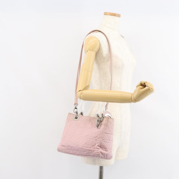 Christian Dior Lady Dior Canage Hand Bag Nylon 2way Pink Silver Auth 158969