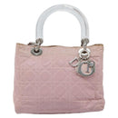 Christian Dior Lady Dior Canage Hand Bag Nylon 2way Pink Silver Auth 158969-13