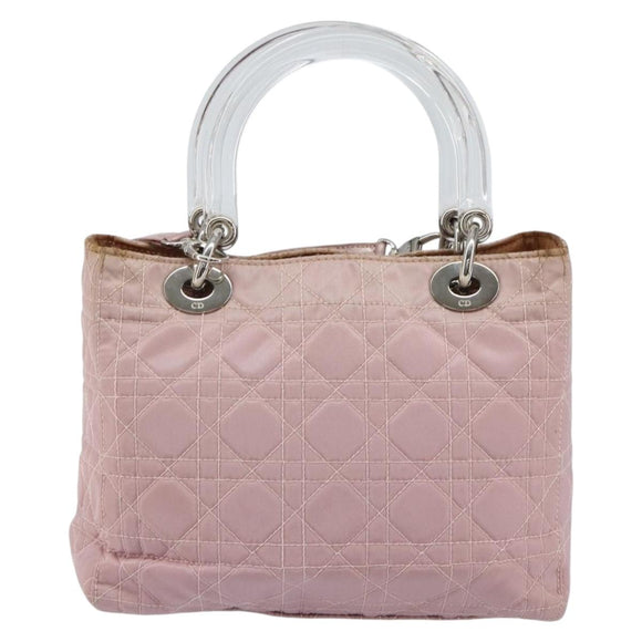 Christian Dior Lady Dior Canage Hand Bag Nylon 2way Pink Silver Auth 158969