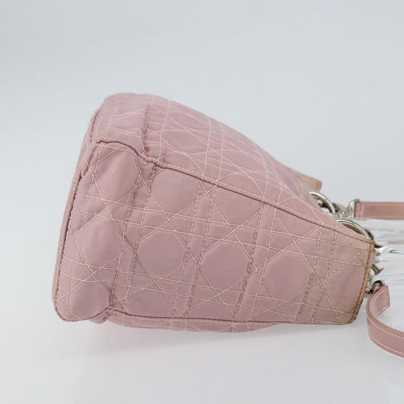 Christian Dior Lady Dior Canage Hand Bag Nylon 2way Pink Silver Auth 158969