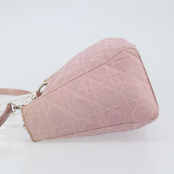 Christian Dior Lady Dior Canage Hand Bag Nylon 2way Pink Silver Auth 158969