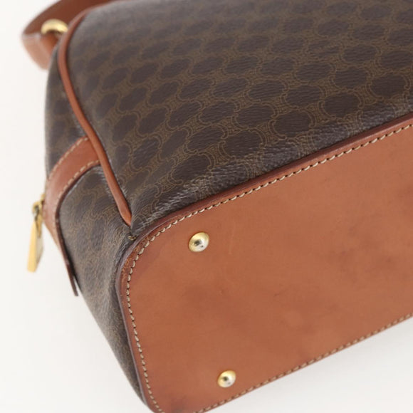 CELINE Macadam Canvas Hand Bag PVC Leather Brown Gold Auth 158983