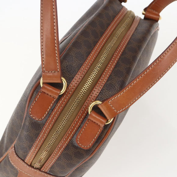 CELINE Macadam Canvas Hand Bag PVC Leather Brown Gold Auth 158983