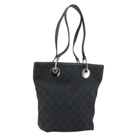 GUCCI GG Canvas Tote Bag Black Silver 120840 Auth 158987