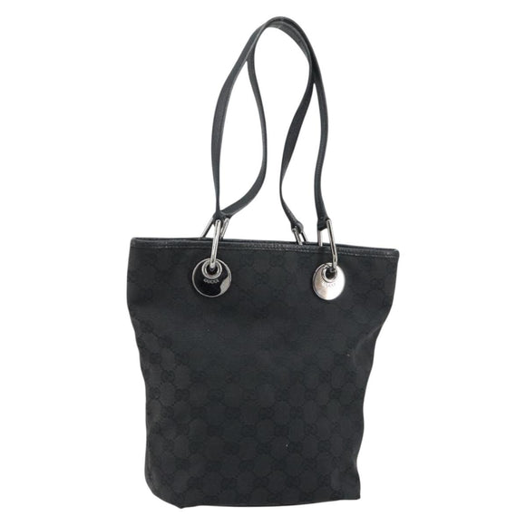 GUCCI GG Canvas Tote Bag Black Silver 120840 Auth 158987
