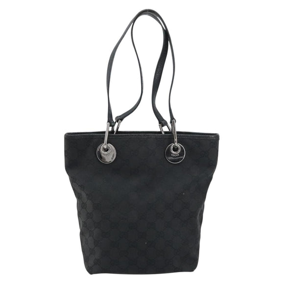GUCCI GG Canvas Tote Bag Black Silver 120840 Auth 158987