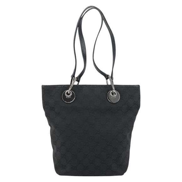 GUCCI GG Canvas Tote Bag Black Silver 120840 Auth 158987