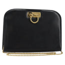 Salvatore Ferragamo Gancini Chain Shoulder Bag Leather Black Gold Auth 158988-1