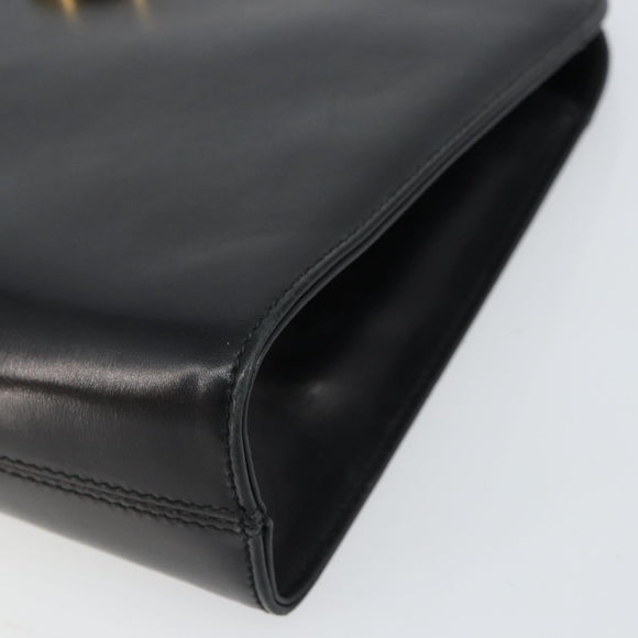 Salvatore Ferragamo Gancini Chain Shoulder Bag Leather Black Gold Auth 158988