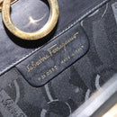 Salvatore Ferragamo Gancini Chain Shoulder Bag Leather Black Gold Auth 158988-15