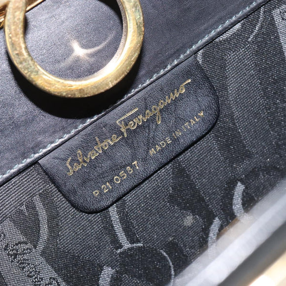 Salvatore Ferragamo Gancini Chain Shoulder Bag Leather Black Gold Auth 158988