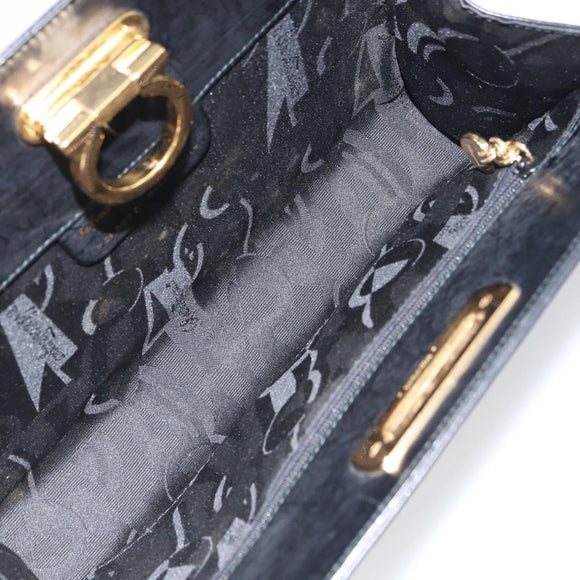 Salvatore Ferragamo Gancini Chain Shoulder Bag Leather Black Gold Auth 158988