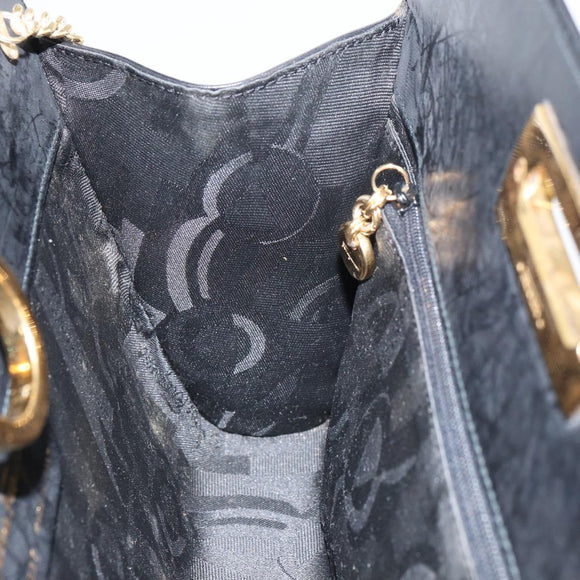 Salvatore Ferragamo Gancini Chain Shoulder Bag Leather Black Gold Auth 158988
