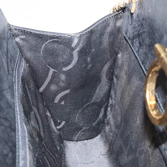 Salvatore Ferragamo Gancini Chain Shoulder Bag Leather Black Gold Auth 158988