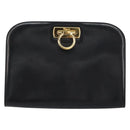 Salvatore Ferragamo Gancini Chain Shoulder Bag Leather Black Gold Auth 158988-2