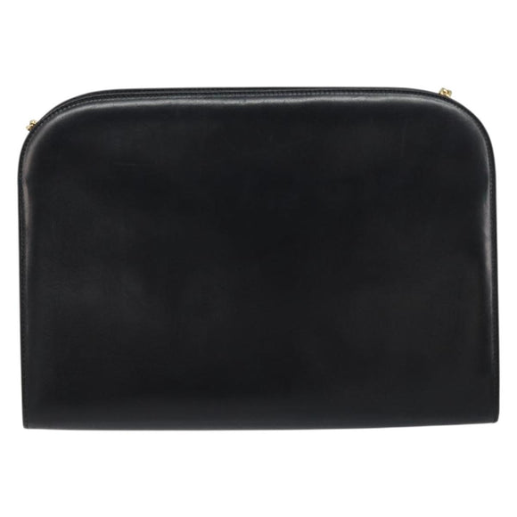 Salvatore Ferragamo Gancini Chain Shoulder Bag Leather Black Gold Auth 158988