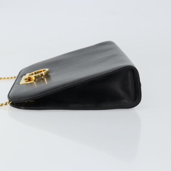 Salvatore Ferragamo Gancini Chain Shoulder Bag Leather Black Gold Auth 158988