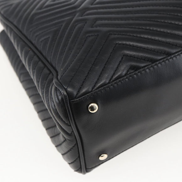 BALLY Hand Bag Leather Black Gold Auth 158990