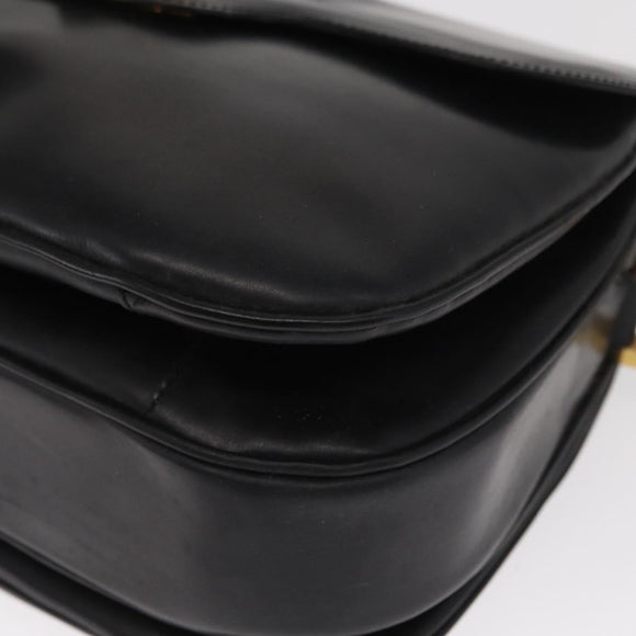 CELINE Shoulder Bag Leather Black Gold Auth 158991