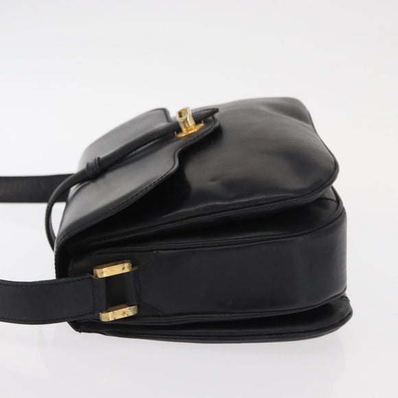 CELINE Shoulder Bag Leather Black Gold Auth 158991