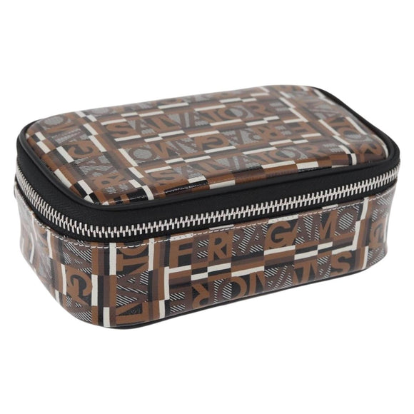 Salvatore Ferragamo Pouch PVC Silver Brown Auth 158994