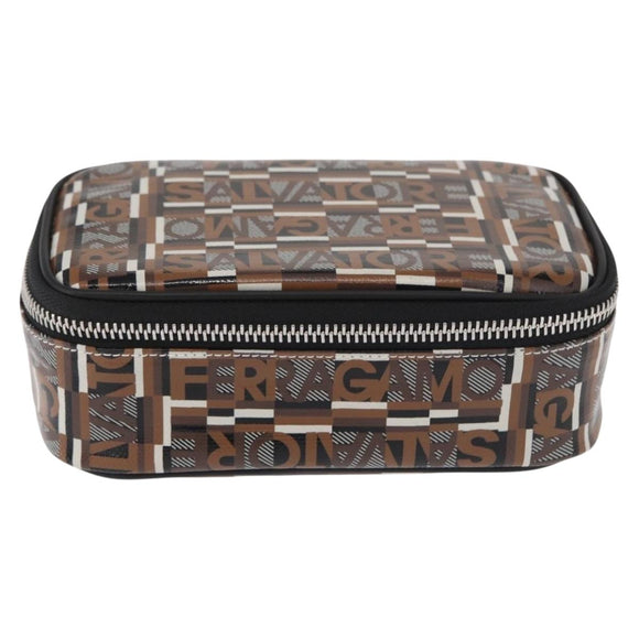 Salvatore Ferragamo Pouch PVC Silver Brown Auth 158994