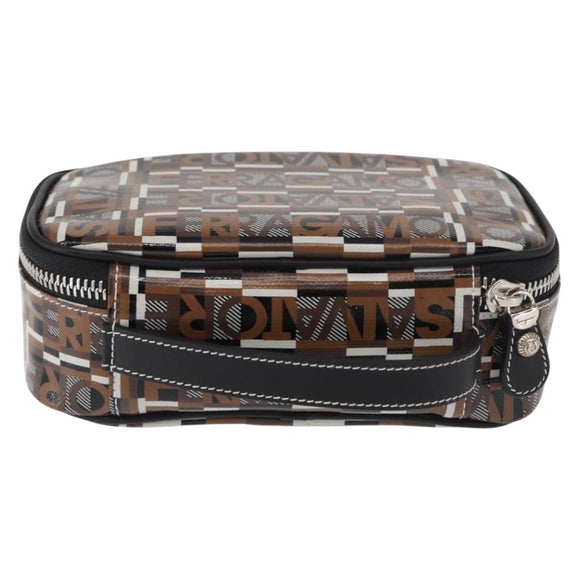 Salvatore Ferragamo Pouch PVC Silver Brown Auth 158994