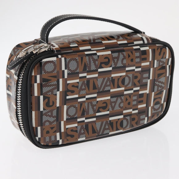 Salvatore Ferragamo Pouch PVC Silver Brown Auth 158994