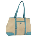 PRADA Tote Bag Canvas Beige Silver Auth 158995-1