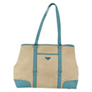 PRADA Tote Bag Canvas Beige Silver Auth 158995-13