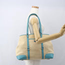 PRADA Tote Bag Canvas Beige Silver Auth 158995-23