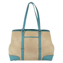 PRADA Tote Bag Canvas Beige Silver Auth 158995-2