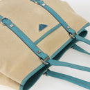 PRADA Tote Bag Canvas Beige Silver Auth 158995-6