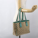 GUCCI GG Canvas Tote Bag Beige Silver 113019 Auth 158996-21