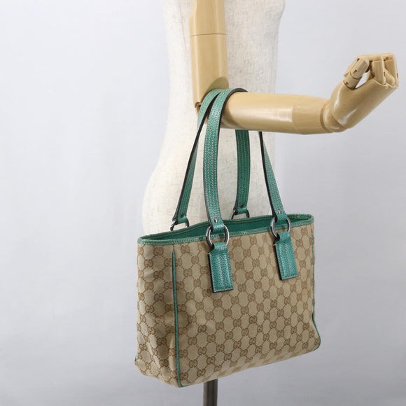 GUCCI GG Canvas Tote Bag Beige Silver 113019 Auth 158996