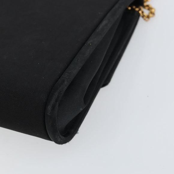 GUCCI Chain Shoulder Bag Nylon Black Gold Auth 158998