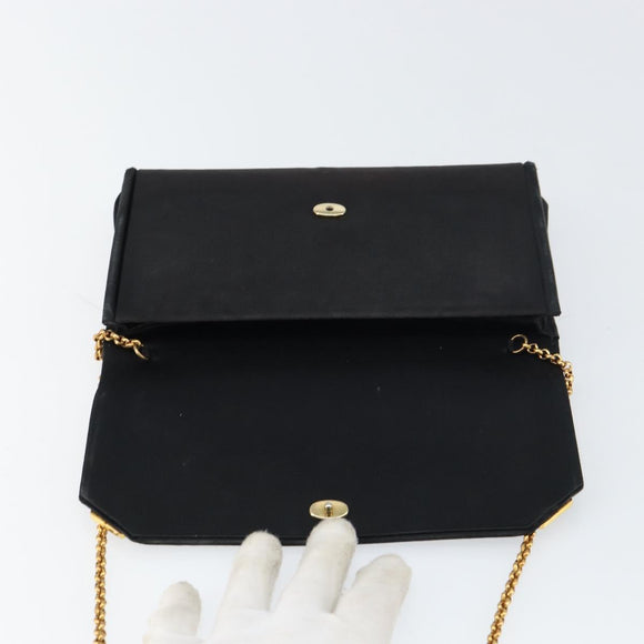 GUCCI Chain Shoulder Bag Nylon Black Gold Auth 158998