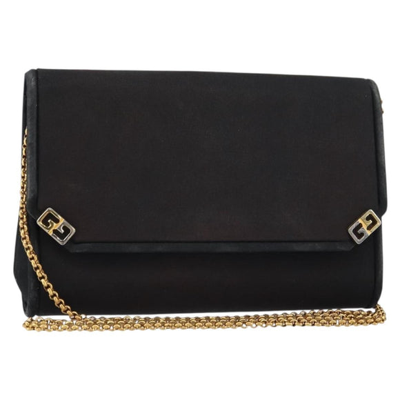GUCCI Chain Shoulder Bag Nylon Black Gold Auth 158998